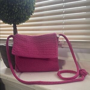 Elegant Pink Crochet Shoulder Bag
